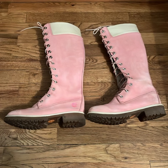 Timberland Pink Lace-Up Knee-High 16” Boots, Custom Women’s Timberland Boots - Picture 5 of 8